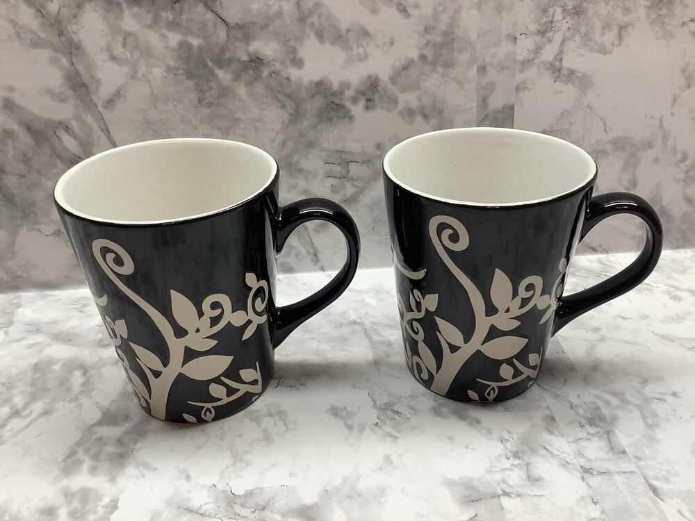 Tabletops Gallery Antique Fern Black and White Coffee Mugs - Set of Two